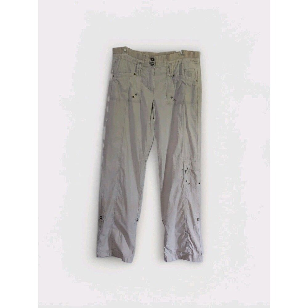Chicos Cargo Beige Pants Womens 0 (Small)  Pockets Stretch Roll Up Tabs